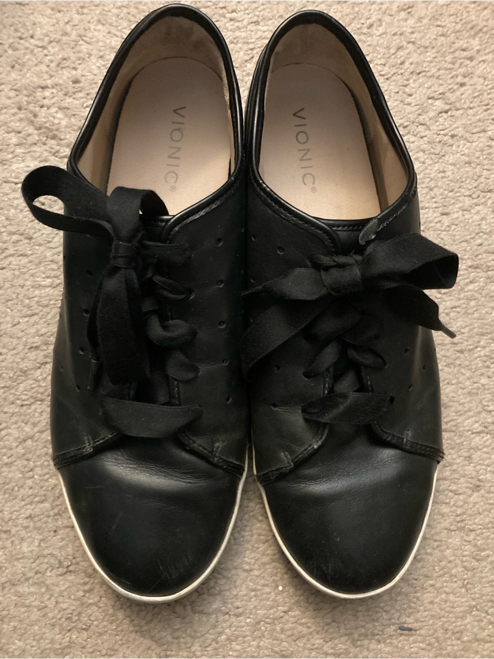 Vionic Black Leather Ribbon Lace Sneakers for Women